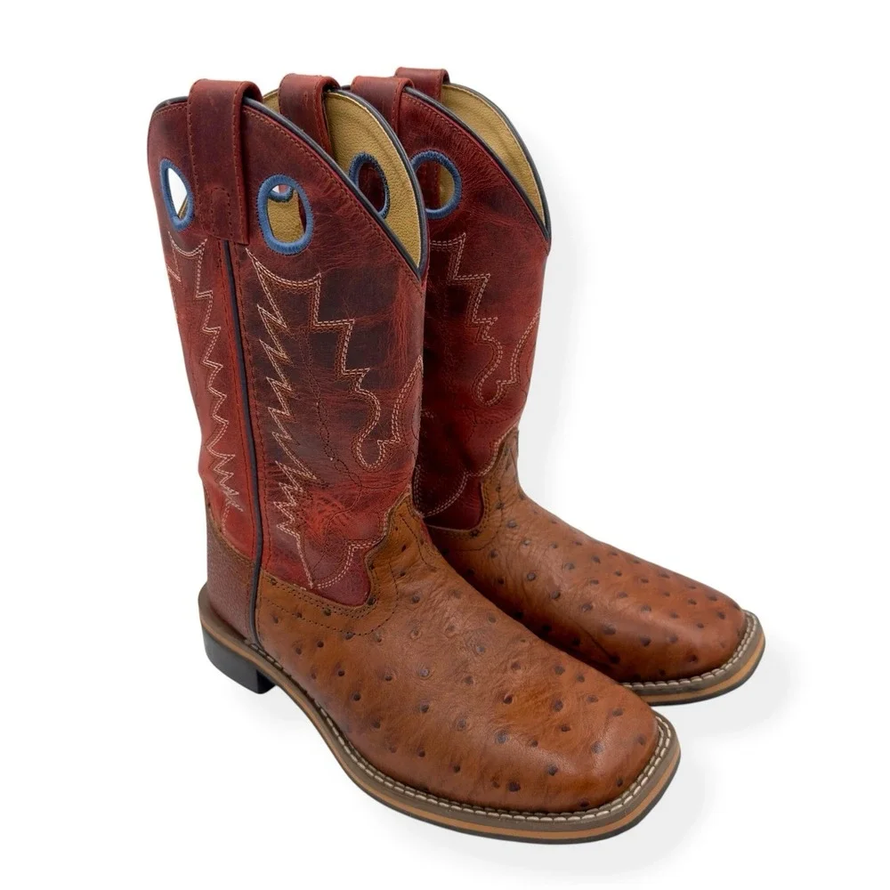 Smoky Mountain Youth Boy's Cheyenne Red Square Toe Boots Ostrich Print Size 4‎ R